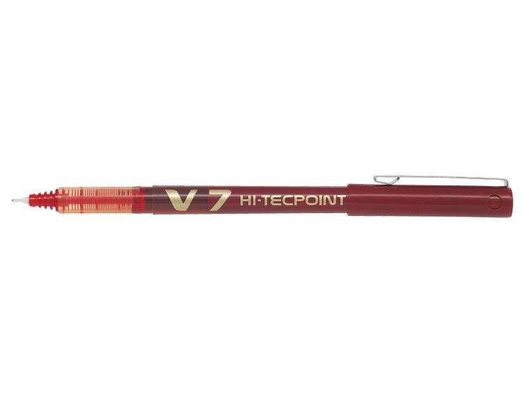 Pilot Boligrafo de tinta liquida V7 HI-Tecpoint Rollerball - Punta fina de aguja 0.7mm - Trazo 0.5mm - Color Rojo - Cantidad: 12