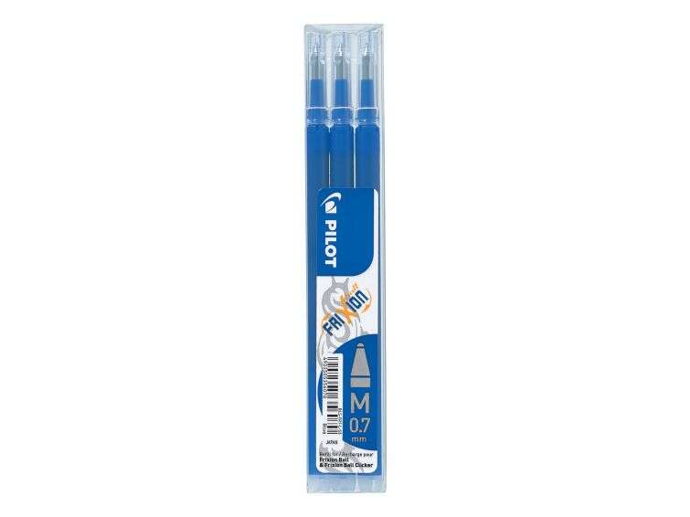 Pilot Pack de 3 Recambios para Frixion Ball / Frixion Clicker - Tinta Gel Borrable - Punta de Bola 0.7mm - Trazo 0.4mm - Color Azul - Cantidad: 12