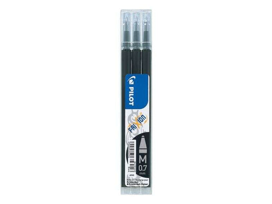 Pilot Pack de 3 Recambios para Frixion Ball / Frixion Clicker - Tinta Gel Borrable - Punta de Bola 0.7mm - Trazo 0.4mm - Color Negro - Cantidad: 12