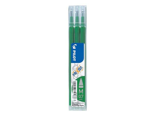 Pilot Pack de 3 Recambios para Frixion Ball / Frixion Clicker - Tinta Gel Borrable - Punta de Bola 0.7mm - Trazo 0.4mm - Color Verde - Cantidad: 12