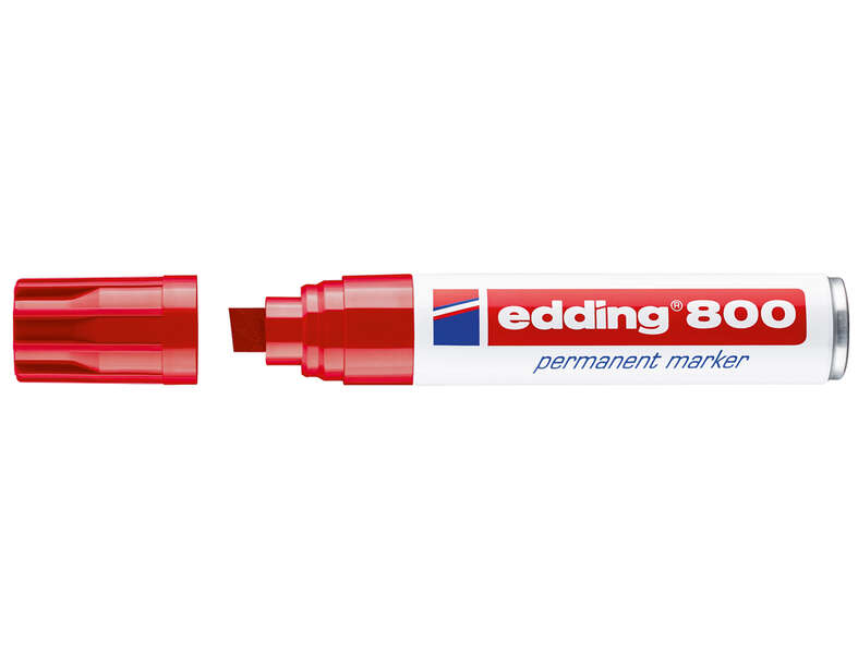 Edding 800 Rotulador Permanente - Punta Biselada - Trazo entre 4 y 12 mm. - Recargable - Secado Instantaneo - Color Rojo - Cantidad: 5