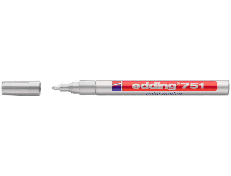 Edding 751 Rotulador Permanente - Punta Redonda - Trazo entre 1 y 2 mm. - Tinta Opaca - Secado Rapido - Color Plata - Cantidad: 10