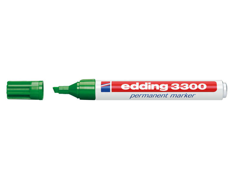 Edding 3300 Rotulador Permanente - Punta Biselada - Trazo entre 1 y 5 mm. - Tinta Casi Inodora - Secado Rapido - Color Verde - Cantidad: 10