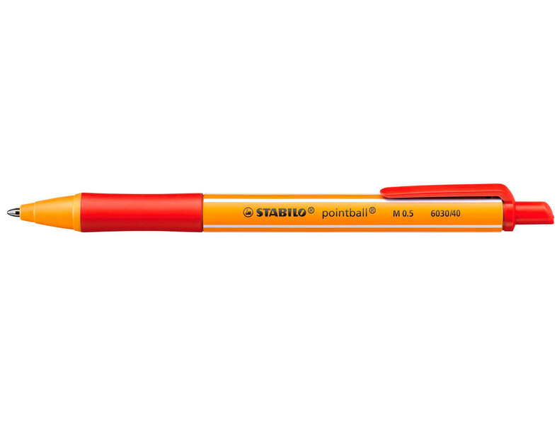 Stabilo Pointball Boligrafo Retractil - Punta de 1mm - Tinta con Base de Aceite - Recargable - 79% Plastico Reciclado - Grip Antideslizante - Color Rojo - Cantidad: 10