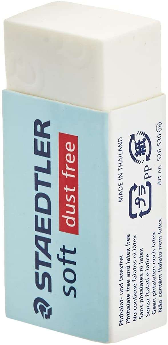 Staedtler Soft 526 S30 Goma de Borrar - Plastico - Maxima Limpieza - Faja Protectora - No Decolora el Papel - Color Blanco - Cantidad: 30