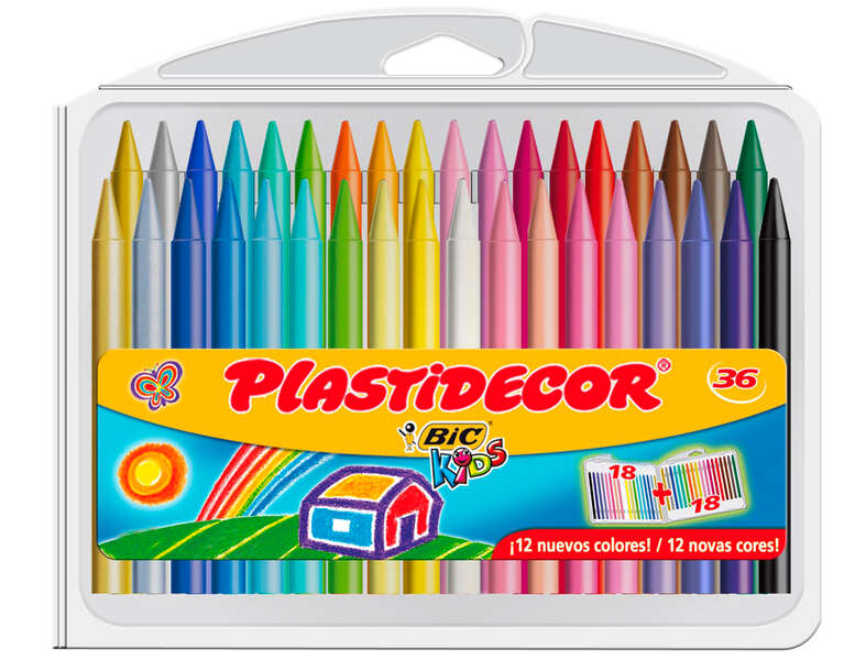 Bic Kids Plastidecor Caja de 36 Lapices de Cera - Extraresistentes - Facil de Sacar Punta - No Manch