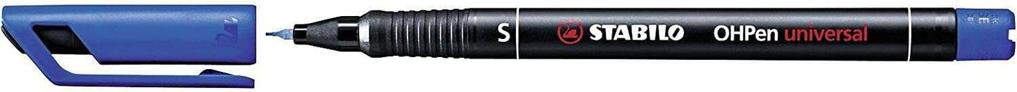 Stabilo OHPen Rotulador Permanente - Punta Superfina - Trazo de 0.4mm - Agarre Antideslizante - Tapon Ventilado - Color Azul - Cantidad: 10