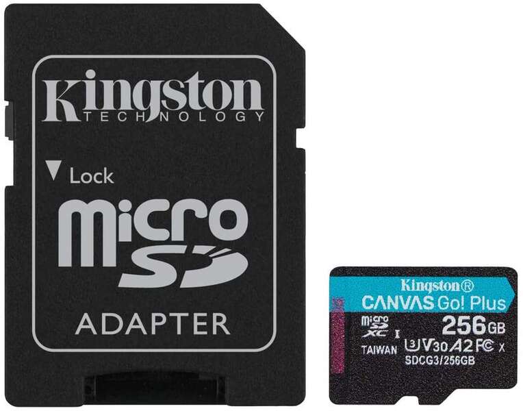 Kingston Tarjeta Micro SDXC 256GB UHS-I U3 V30 Clase 10 170MB/s Canvas Go Plus con Adaptador