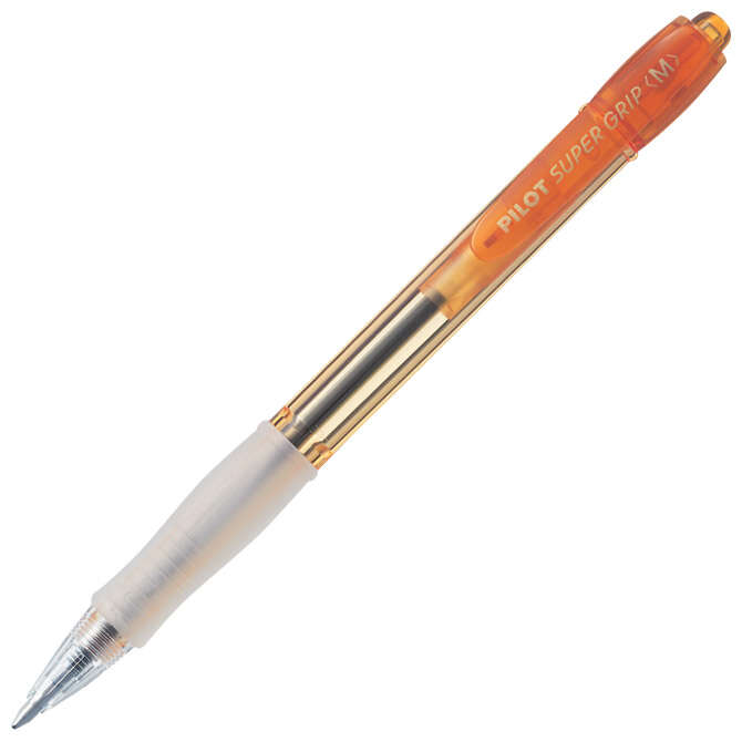 Pilot Boligrafo de Bola Retractil Super Grip Neon Colour - Recargable - Punta 1.0mm - Trazo 0.25mm - Tinta a Base de Aceite - Color Naranja - Cantidad: 12