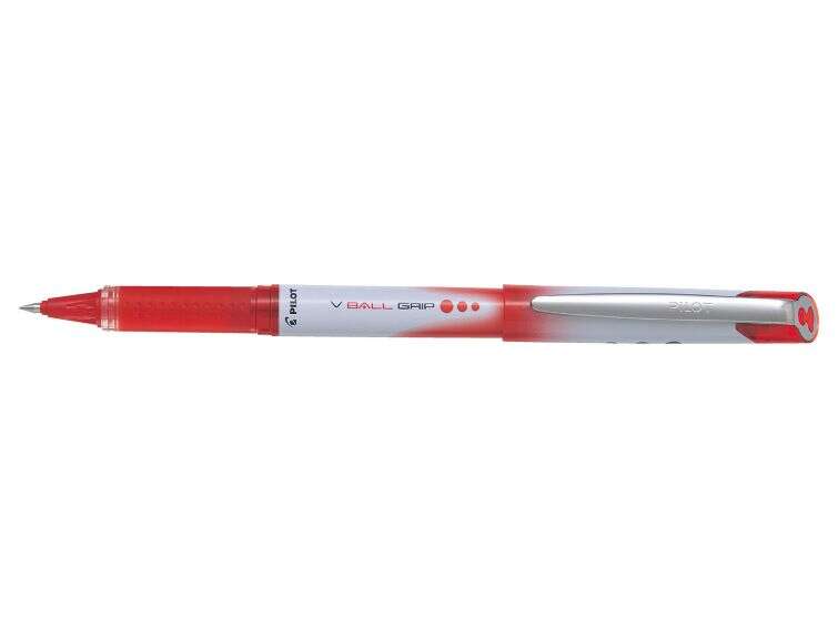 Pilot Boligrafo de Tinta Liquida V Ball Grip 07 - Punta de Bola Conica 0.7mm - Trazo 0.5mm - Grip de Goma - Color Rojo - Cantidad: 12