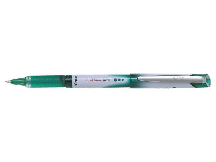 Pilot Boligrafo de Tinta Liquida V Ball Grip 07 - Punta de Bola Conica 0.7mm - Trazo 0.5mm - Grip de Goma - Color Verde - Cantidad: 12