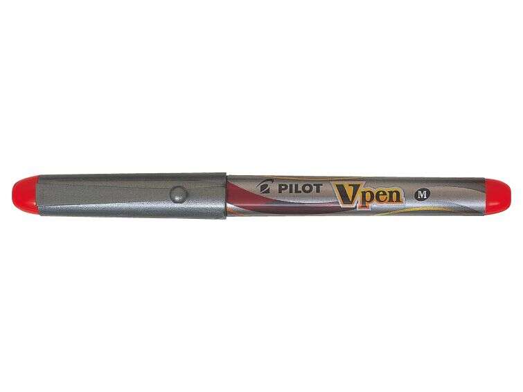 Pilot Pluma Estilografica V-Pen Silver - Desechable - Tinta Liquida - Punta de Acero - Trazo de 0.5mm - Color Rojo - Cantidad: 12