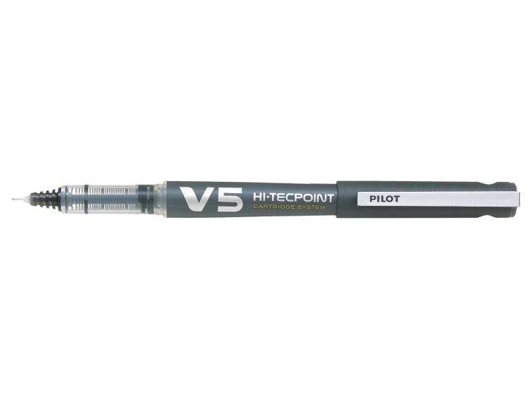 Pilot Boligrafo de Tinta Liquida V5 HI-Tecpoint Recargable - Fabricado con Plastico Reciclado - Punta Fina 0.5mm - Trazo 0.3mm - Color Negro - Cantidad: 10
