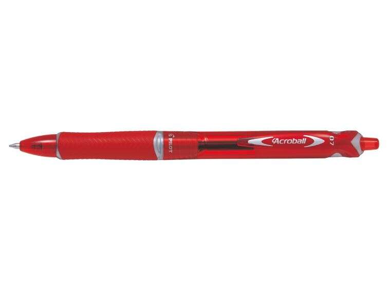 Pilot BeGreen Boligrafo de Bola Retractil Acroball - Recargable - Fabricado con Plastico Reciclado - Punta Redonda 0.7mm - Trazo 0.25mm - Grip Ergonomico - Color Rojo - Cantidad: 10