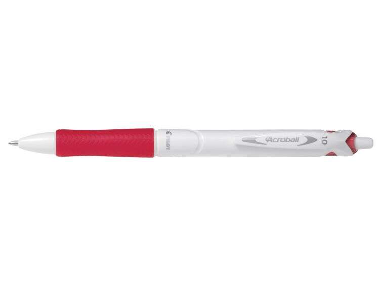 Pilot Boligrafo de Bola Retractil Acroball PureWhite - Recargable - Fabricado con Plastico Reciclado - Punta Redonda 1mm - Trazo 0.28mm - Grip Ergonomico - Color Rojo - Cantidad: 10