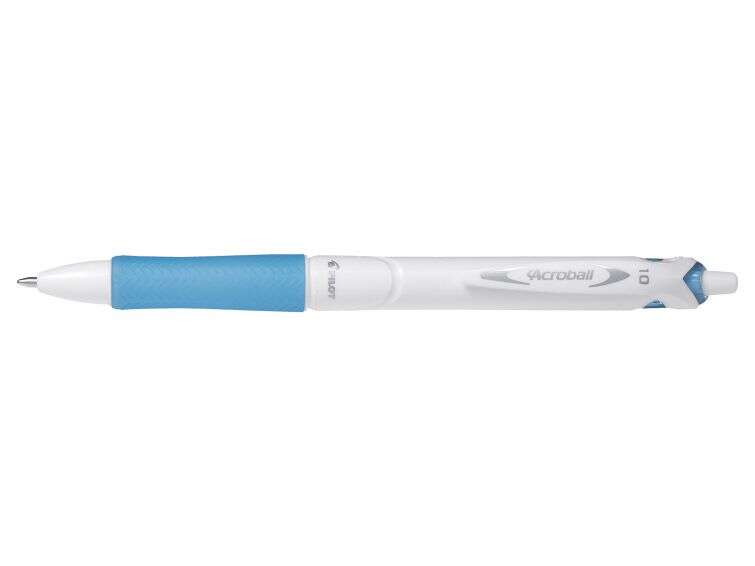 Pilot Boligrafo de Bola Retractil Acroball PureWhite - Recargable - Fabricado con Plastico Reciclado - Punta Redonda 1mm - Trazo 0.28mm - Grip Ergonomico - Color Azul Claro - Cantidad: 10
