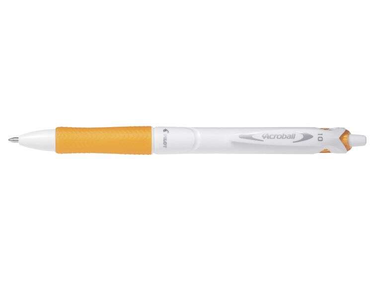 Pilot Boligrafo de Bola Retractil Acroball PureWhite - Recargable - Fabricado con Plastico Reciclado - Punta Redonda 1mm - Trazo 0.28mm - Grip Ergonomico - Color Naranja - Cantidad: 10