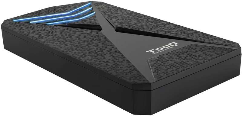 Tooq Carcasa Externa Gaming HDD/SDD 2.5" hasta 9.5mm SATA USB 3.0/3.1 Gen 1 - Iluminacion LED Azul - Sin Tornillos - Color Negro