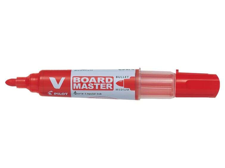 Pilot V-Board Master Begreen Rotulador para Pizarra Blanca - Punta Redonda 6mm - Trazo 2.3mm - 91% Plastico Reciclado - Recargable - Color Rojo - Cantidad: 10