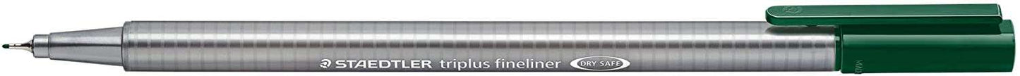 Staedtler Triplus Fineliner 334 Rotulador de Punta Fina - Trazo de 0.3mm - Tinta Base de Agua - Color Verde Oscuro - Cantidad: 10