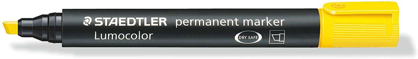 Staedtler Lumocolor 350 Rotulador Permanente - Punta Biselada 2-5mm aprox. - Tinta Base de Alcohol - Secado Rapido - Color Amarillo - Cantidad: 10