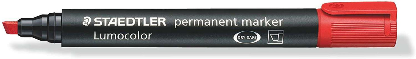 Staedtler Lumocolor 350 Rotulador Permanente - Punta Biselada 2-5mm aprox. - Tinta Base de Alcohol - Secado Rapido - Color Rojo - Cantidad: 10