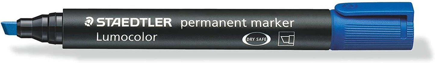 Staedtler Lumocolor 350 Rotulador Permanente - Punta Biselada 2-5mm aprox. - Tinta Base de Alcohol - Secado Rapido - Color Azul - Cantidad: 10