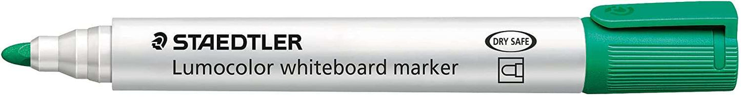 Staedtler Lumocolor 351 Rotulador para Pizarra Blanca - Punta Redonda - Trazo 2mm - Capuchon con Clip - Color Verde - Cantidad: 10