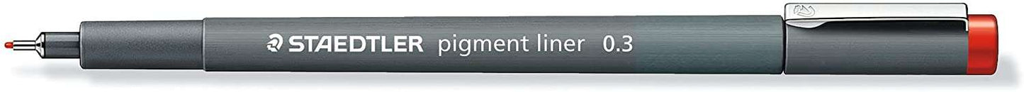 Staedtler Pigment Liner 308 Rotulador Calibrado - Trazo 0.3mm - Secado Rapido - Color Rojo - Cantidad: 10