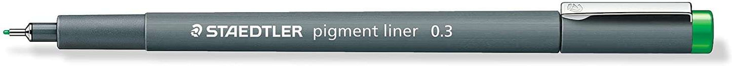 Staedtler Pigment Liner 308 Rotulador Calibrado - Trazo 0.3mm - Secado Rapido - Color Verde - Cantidad: 10