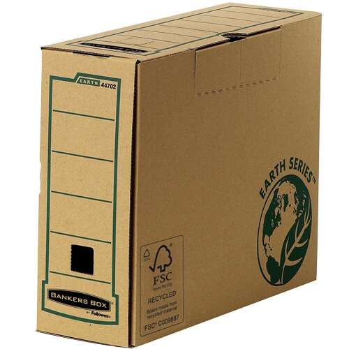 Fellowes Bankers Box Earth Caja de Archivo Definitivo A4 100mm - Montaje Manual - Carton Reciclado Certificacion FSC - Color Marron - Cantidad: 20