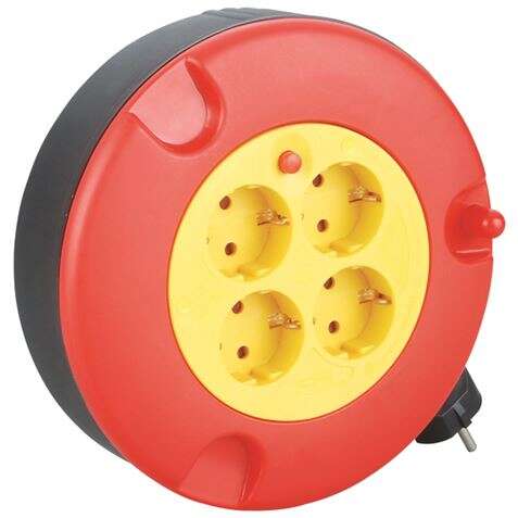 Elbat Enrollador Alargador con Proteccion Termica - 4 Shukos - Carga Maxima Enrollado 1100W, Desenrollado 3200W - Cable de 5m