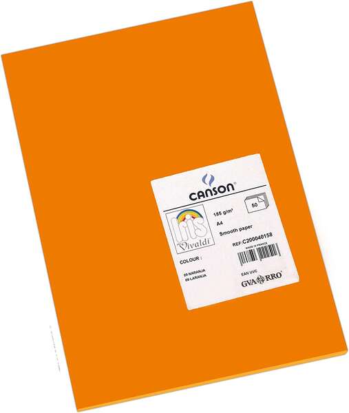 Canson Guarro Pack de 50 Cartulinas Iris A4 de 185g - 21x29.7cm - Color Naranja