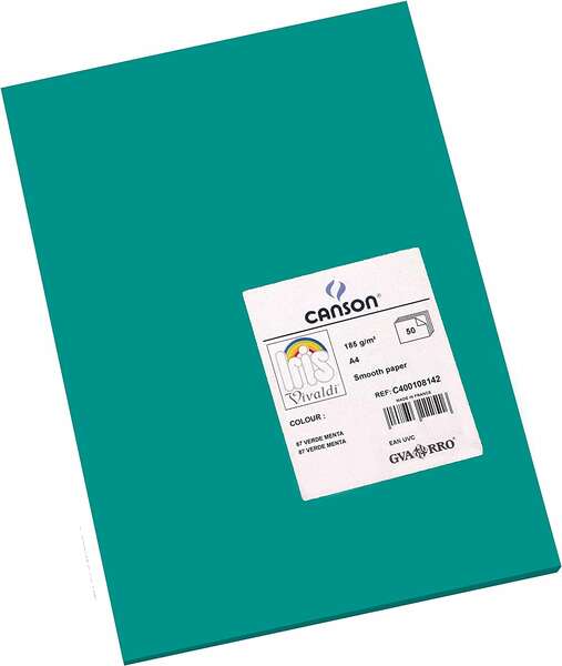 Canson Guarro Pack de 50 Cartulinas Iris A4 de 185g - 21x29.7cm - Color Verde Menta