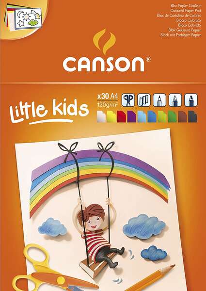 Canson Kids Cartulina Bloc Encolado de 30 Hojas A4 - 21x29.7 - 120g - Colores Surtidos
