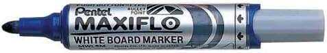 Pentel Maxiflo Rotulador para Pizarra Blanca - Regulacion del Flujo de Tinta - Punta Redonda - Ancho de Linea 2,5mm - 50% de Materiales Reciclados - Color Azul - Cantidad: 12