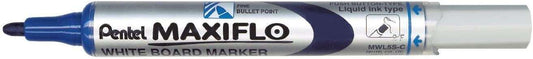 Pentel Maxiflo Rotulador para Pizarra Blanca - Regulacion del Flujo de Tinta - Punta de Bala - Ancho de Linea 2mm - 50% de Materiales Reciclados - Color Azul - Cantidad: 12