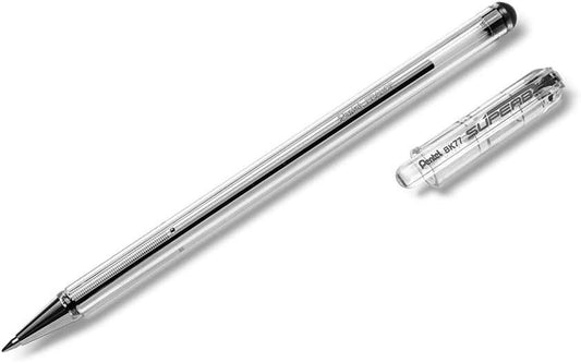 Pentel SuperB Boligrafo de Bola - Punta Fina 0.7mm - Trazo 0.35mm - Tinta con Base de Aceite - Color Negro - Cantidad: 12