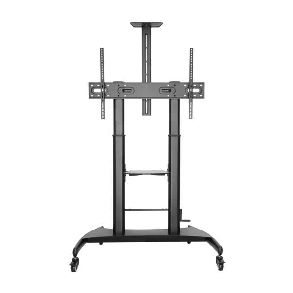 Aisens Soporte de Suelo ECO con Ruedas y Manivela - Bandeja para DVD y Soporte de Camara para Monitor/TV - Hasta 100Kg - De 60 a 100 Pulgadas - Color Negro