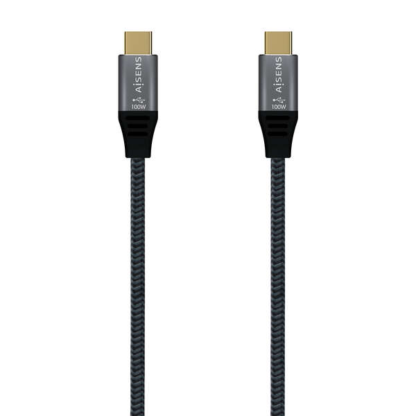 Aisens Cable USB 2.0 Aluminio 5A 100W E-MARK - USB-C/M-USB-C/M - 1.0M - Color Gris