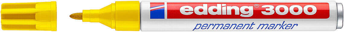 Edding 3000 Rotulador Permanente - Punta Redonda de 1.5mm - Trazo entre 1.5 y 3mm - Recargable - Secado Rapido - Color Amarillo - Cantidad: 10