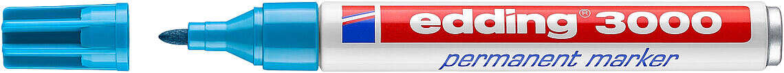 Edding 3000 Rotulador Permanente - Punta Redonda de 1.5mm - Trazo entre 1.5 y 3mm - Recargable - Secado Rapido - Color Azul Claro - Cantidad: 10