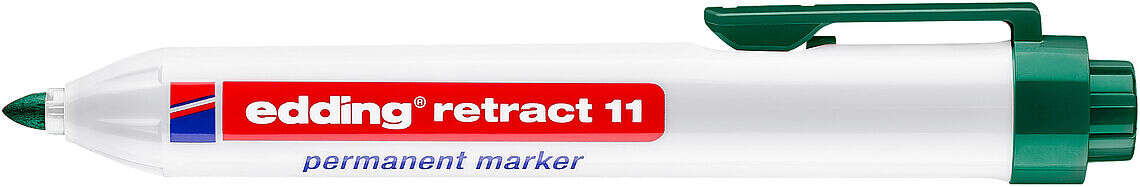 Edding Retract 11 Rotulador Permanente Retractil - Punta Redonda - Trazo entre 1.5 y 3mm - Recargable - Secado Rapido - Color Verde - Cantidad: 10