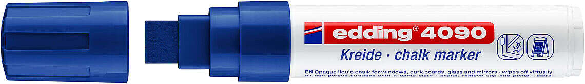Edding 4090 Rotulador de Tiza Liquida - Punta Biselada - Trazo entre 4 y 15mm - Olor Neutro - Color Azul - Cantidad: 5