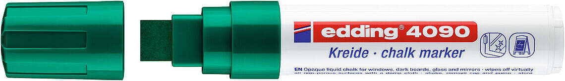 Edding 4090 Rotulador de Tiza Liquida - Punta Biselada - Trazo entre 4 y 15mm - Olor Neutro - Color Verde - Cantidad: 5