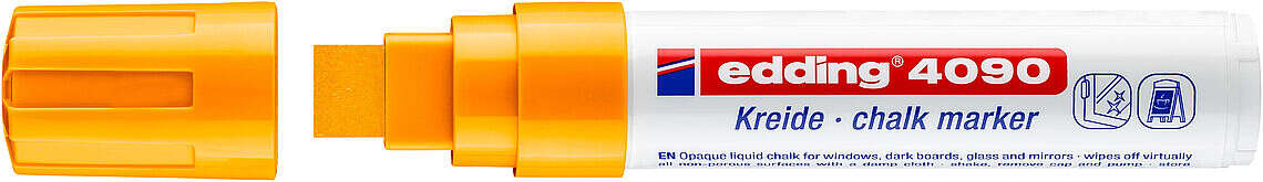 Edding 4090 Rotulador de Tiza Liquida - Punta Biselada - Trazo entre 4 y 15mm - Olor Neutro - Color Naranja Neon - Cantidad: 5