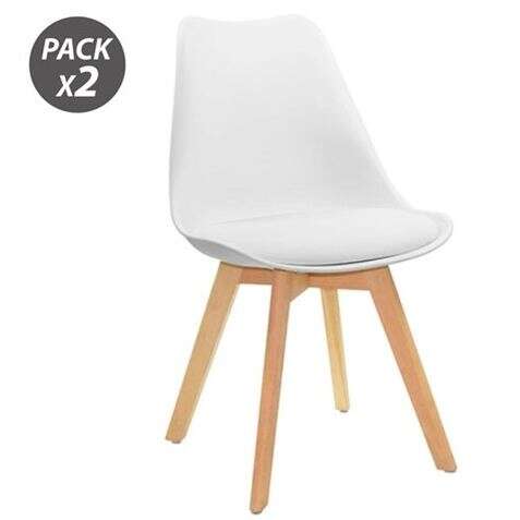 Muvip Design D200 Pack de 2 Sillas Multifuncionales - Asiento Acolchado - Patas de Madera - Uso en Interior - Ideal para Sala de Espera, Comedor, Cocina etc... - Color Blanco