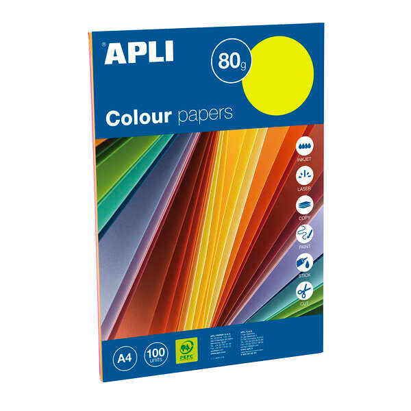 Apli Papel Color Surtido Fluorescente A4 100 Hojas