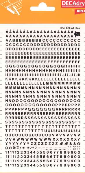 Apli Letras y Numeros Transferibles - 3mm de Tamaño - 795 Caracteres - Facil Aplicacion y Remocion - Negro