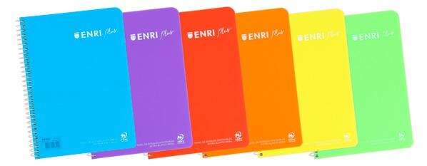 Enri Plus Cuaderno Espiral Formato Cuarto Pautado 3.5 con Margen - 80 Hojas 90gr - Cubierta de Plastico - Colores Surtidos - Cantidad: 5